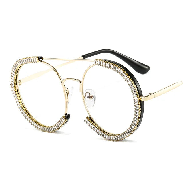 Diamond Round Crystal Bling Sunglasses – Luxury with a Sparkle