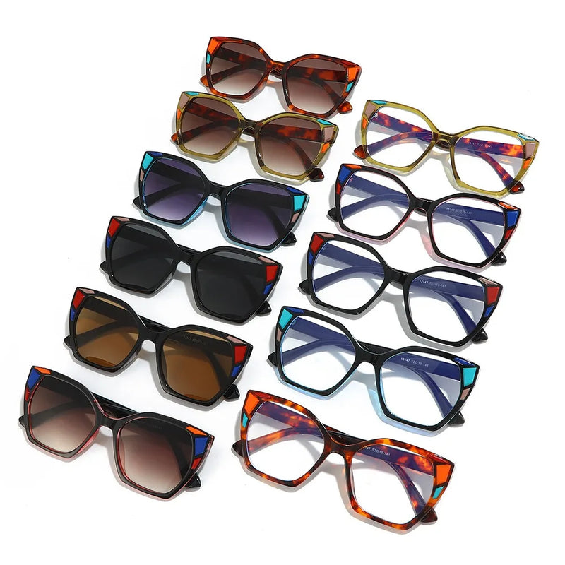 Fashion Women's Retro Sunglasses Sunshade Design Sunglasses Square Contrast Color Frame Outdoors Cat Eye Anti-Blue Glasses UV400