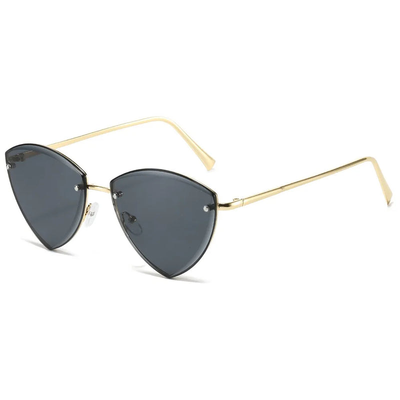 Rimless Heart Gradient Lens Sunglasses Women 2024 Luxury Fashion Oversized Frameless Triangle Curved Sun Glasses Eyewear Shades